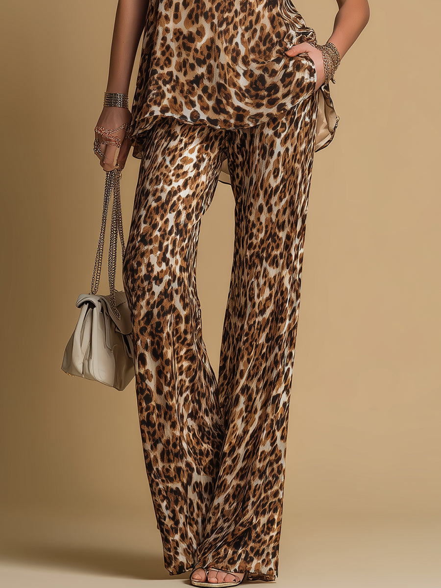 Gabriella | Conjunto Completo con Top Leopardo Sin Mangas y Pantalones Acampanados