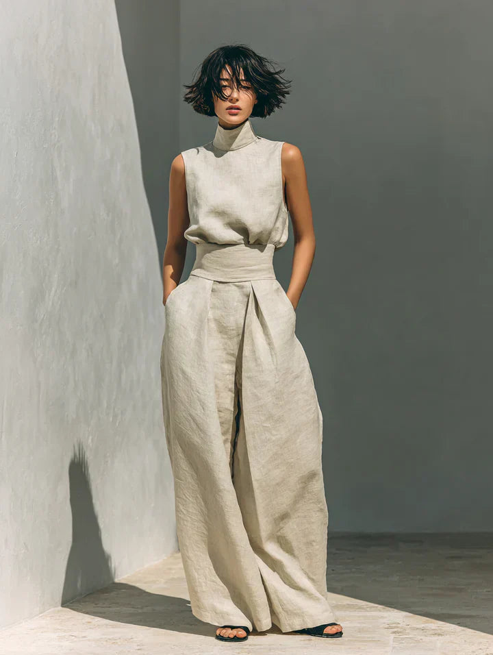 Flor™ | Conjunto Minimalista de Tirantes y Pantalón de Pierna Ancha en Algodón y Lino