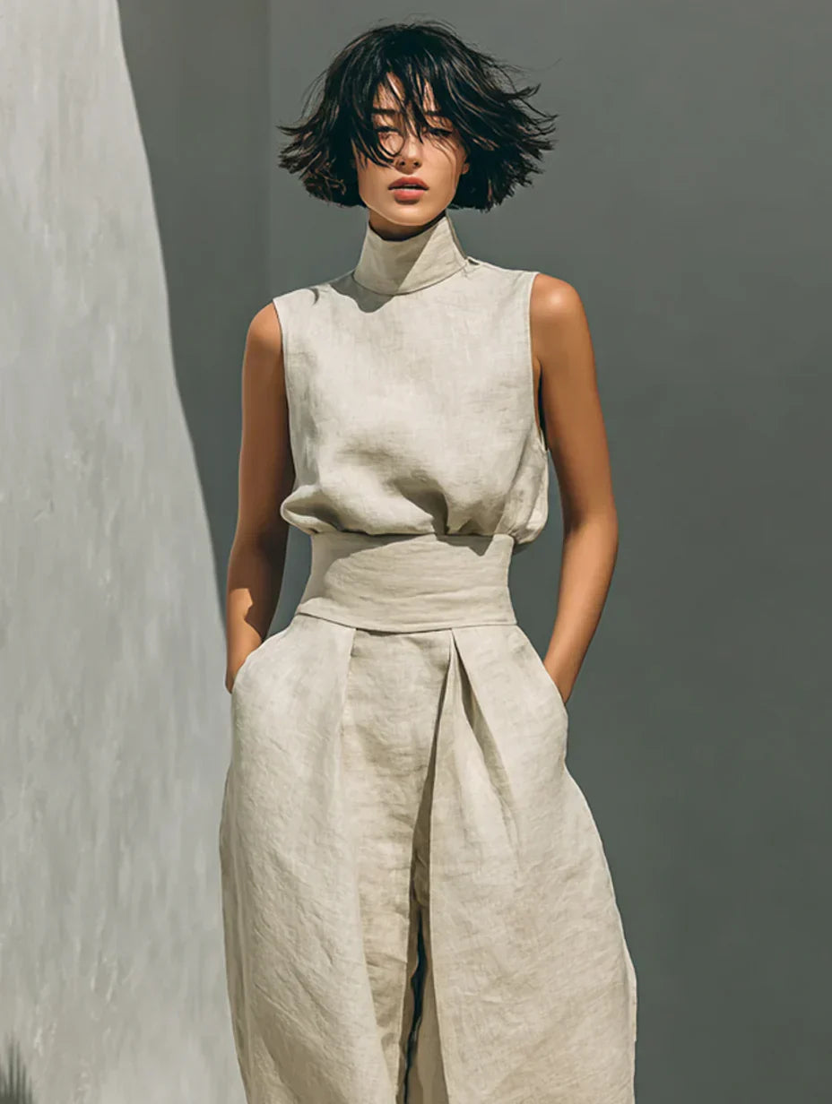 Flor™ | Conjunto Minimalista de Tirantes y Pantalón de Pierna Ancha en Algodón y Lino
