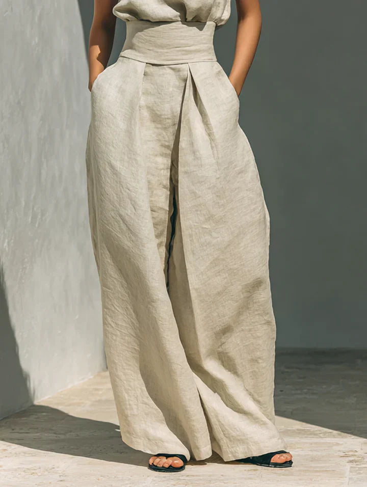 Flor™ | Conjunto Minimalista de Tirantes y Pantalón de Pierna Ancha en Algodón y Lino