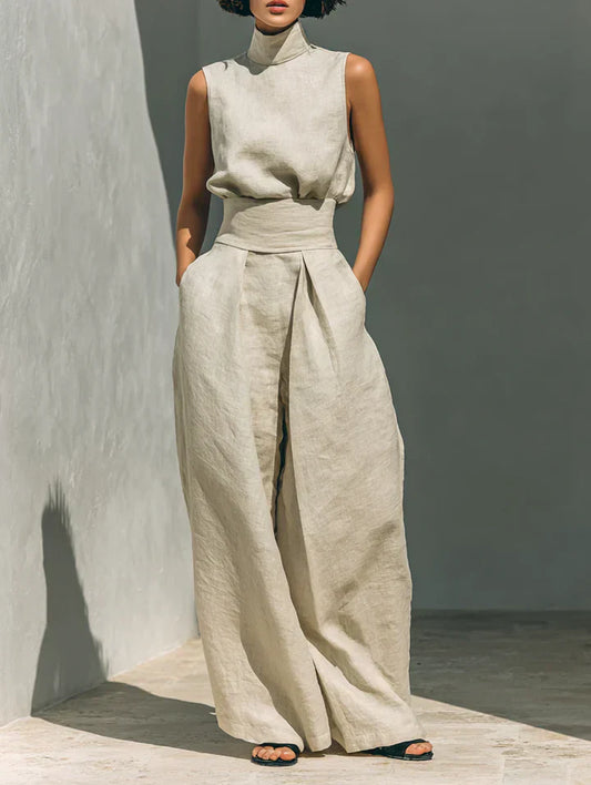 Flor™ | Conjunto Minimalista de Tirantes y Pantalón de Pierna Ancha en Algodón y Lino