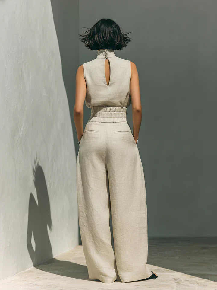 Flor™ | Conjunto Minimalista de Tirantes y Pantalón de Pierna Ancha en Algodón y Lino
