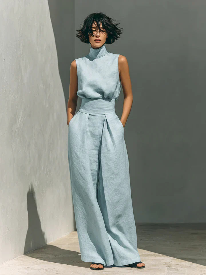 Flor™ | Conjunto Minimalista de Tirantes y Pantalón de Pierna Ancha en Algodón y Lino