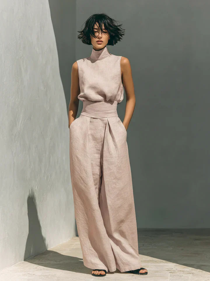 Flor™ | Conjunto Minimalista de Tirantes y Pantalón de Pierna Ancha en Algodón y Lino
