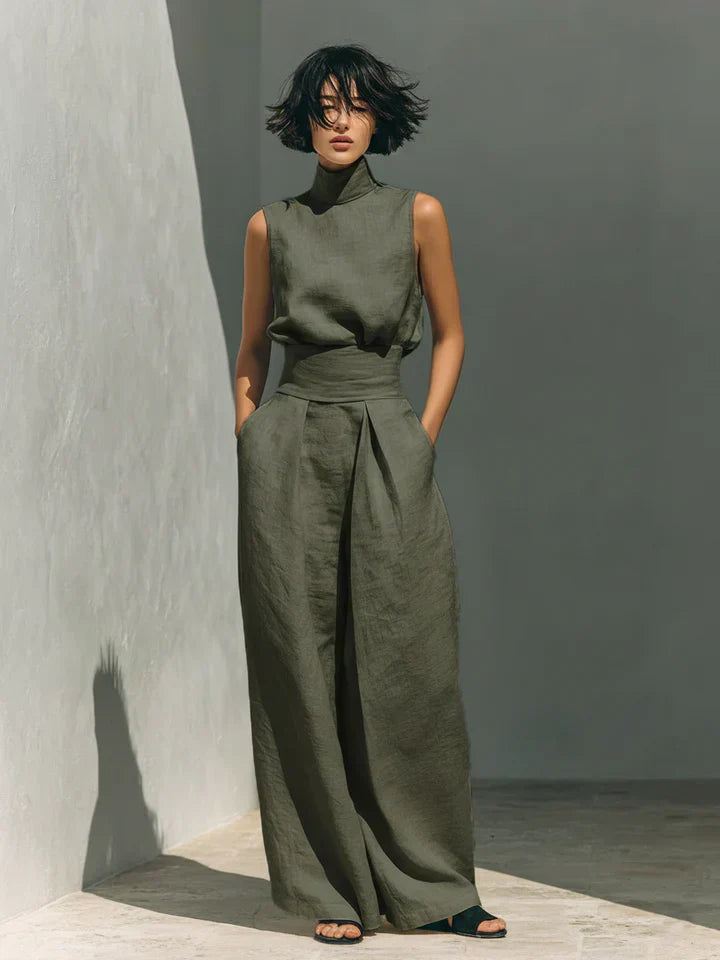 Flor™ | Conjunto Minimalista de Tirantes y Pantalón de Pierna Ancha en Algodón y Lino