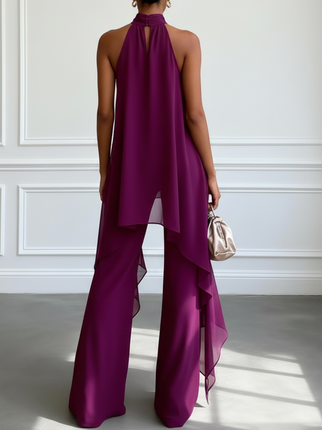 Bianca | Elegante Conjunto de Dos Piezas Violeta con Top Halter y Pantalones