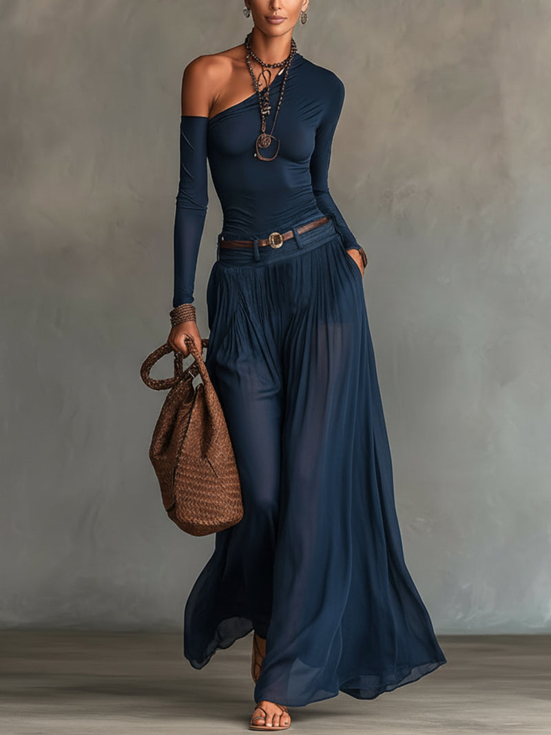 Vittoria | Conjunto de Mono de Tirantes y Falda Maxi de Chiffon Transparente