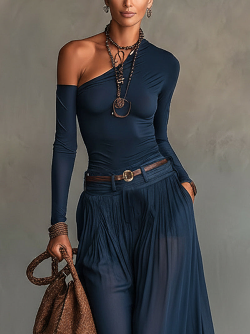 Vittoria | Conjunto de Mono de Tirantes y Falda Maxi de Chiffon Transparente