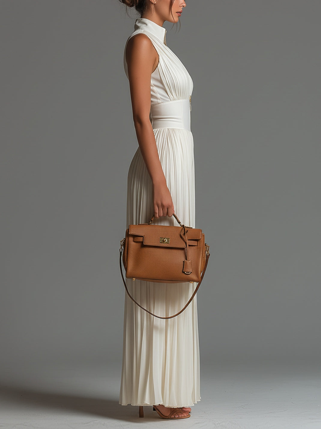 Graziella | Mono en Chiffon Blanco con Escote en V y Pierna Larga Plisada