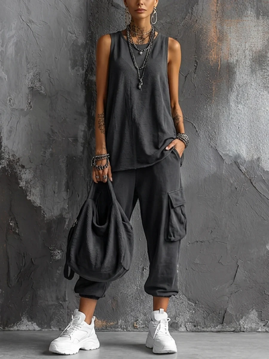 Eleonora | Conjunto Completo con Chaleco Sin Mangas y Pantalones Cargo Jogger