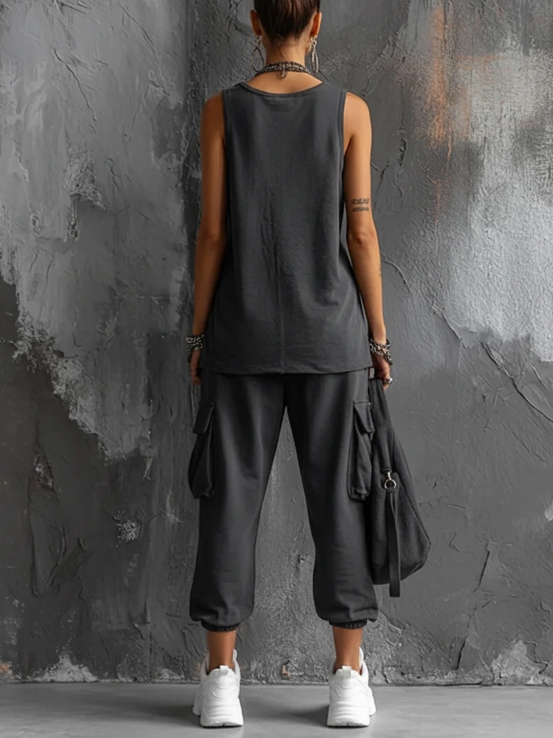 Eleonora | Conjunto Completo con Chaleco Sin Mangas y Pantalones Cargo Jogger