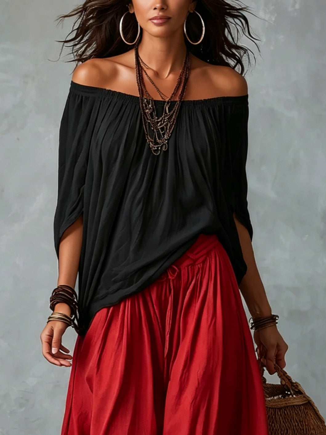 Luciana | Conjunto Completo con Top Corto de Hombros Descubiertos y Pantalones Linterna