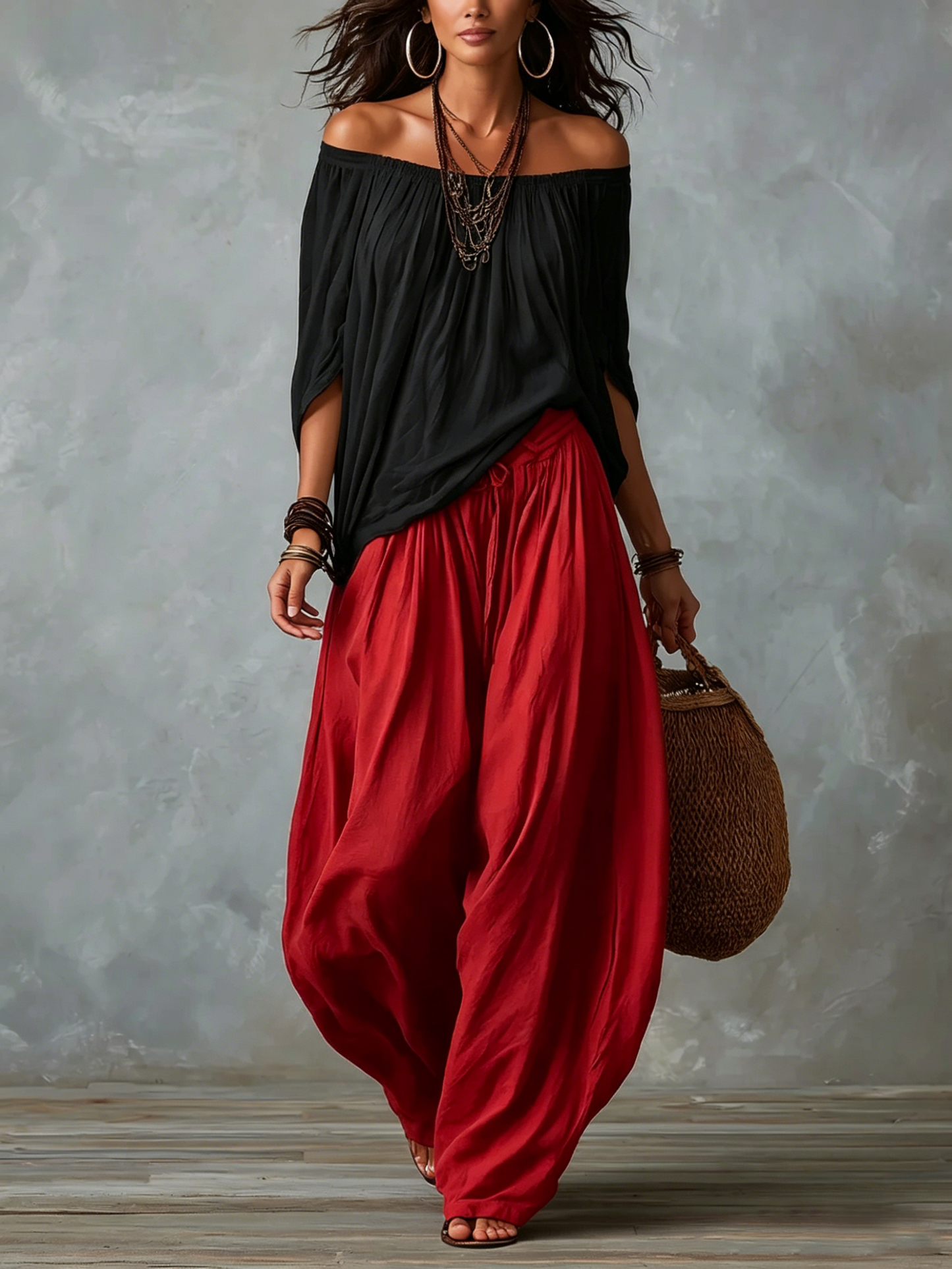 Luciana | Conjunto Completo con Top Corto de Hombros Descubiertos y Pantalones Linterna