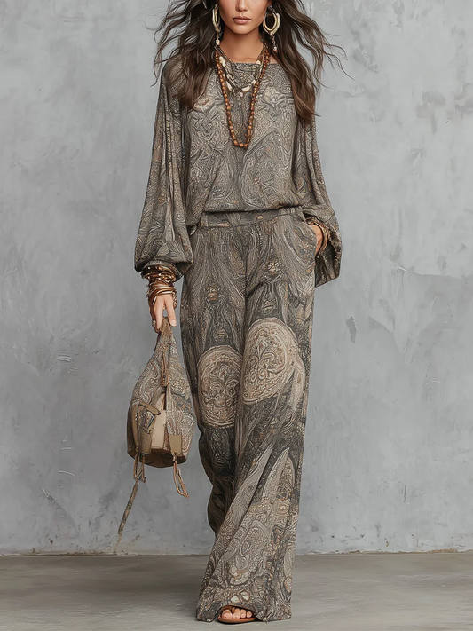 Simonetta | Conjunto con Top de Mangas Lanternas y Pantalones Anchos