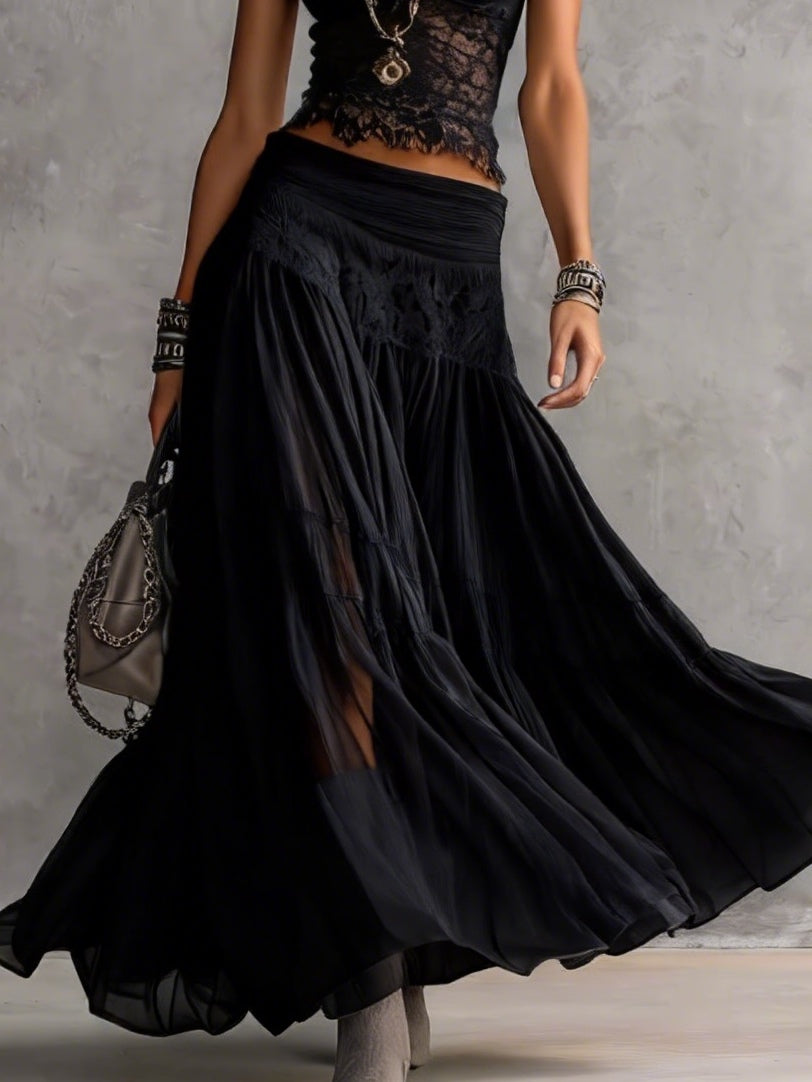 Rebecca | Conjunto Completo con Top de Encaje y Falda Maxi Plisada de Chiffon